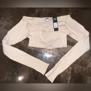 Fashion Nova Cream Ribbed Crop Top